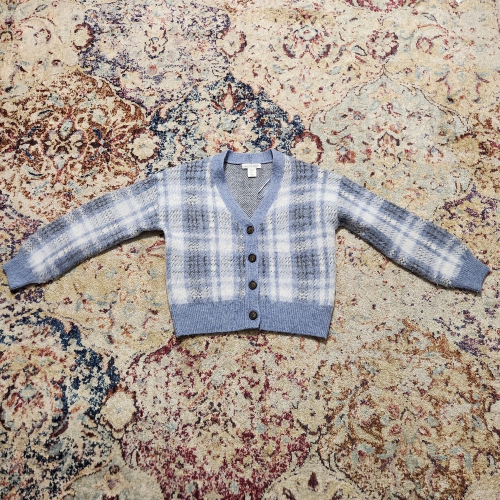 cupcakes and cashmere Blue Grey Plaid Cropped Cashmere Size XS